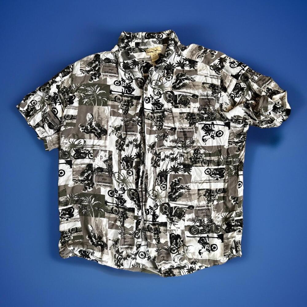 Panama Jack Motorcycle Club Maui Mens XL Camp‎ Hawaiian Gray Black